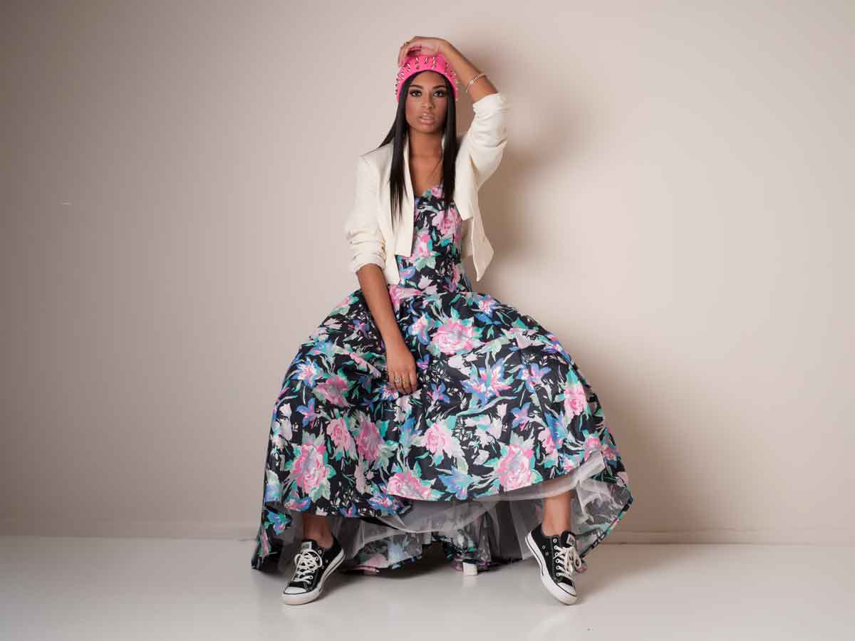 Model wearing a flower dress